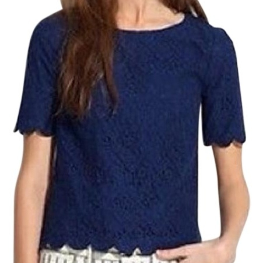 Madewell Navy Lace Top with Scallop Edge Size M